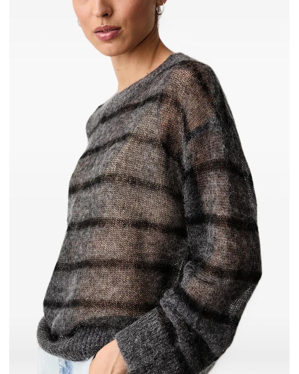 Mos Mosh Black Striped Semi-Sheer Sweater