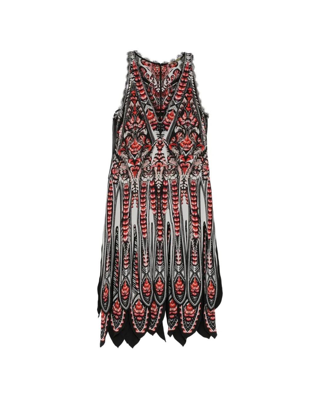 Roberto Cavalli White Robe Mi-Longue À Imprimé Graphique