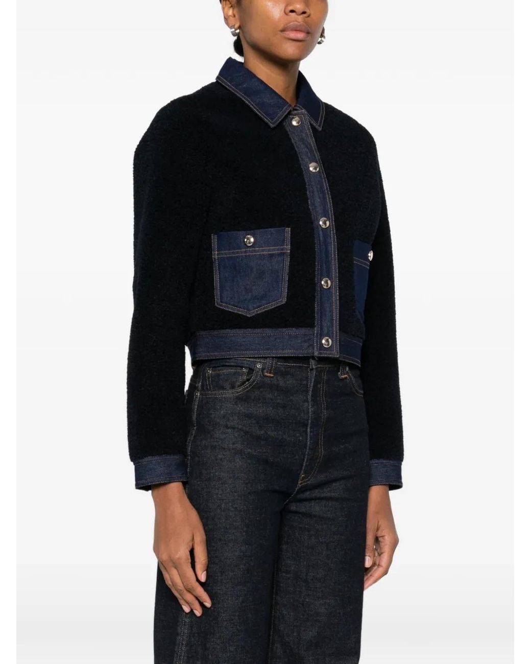 Maje Black Bouclé And Denim Jacket