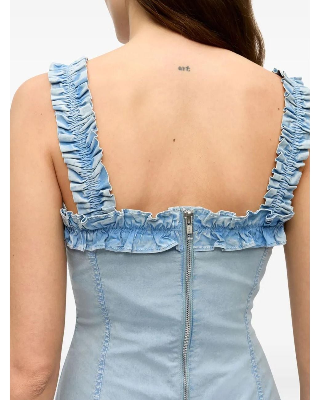 Ganni Blue Ruffle-Detail Midi Dress
