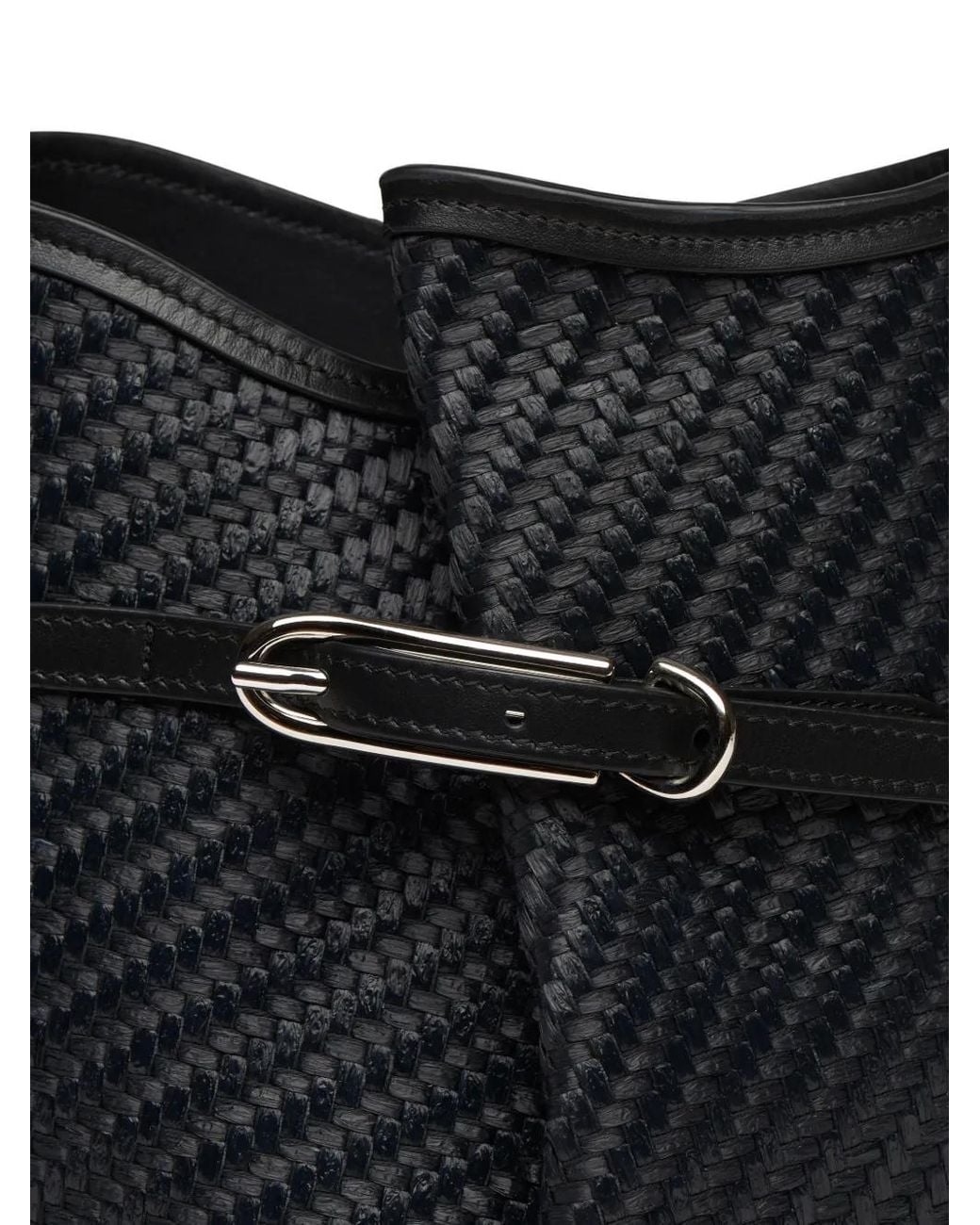 Liffner Black Belted Bucket Bag Mini Raffia
