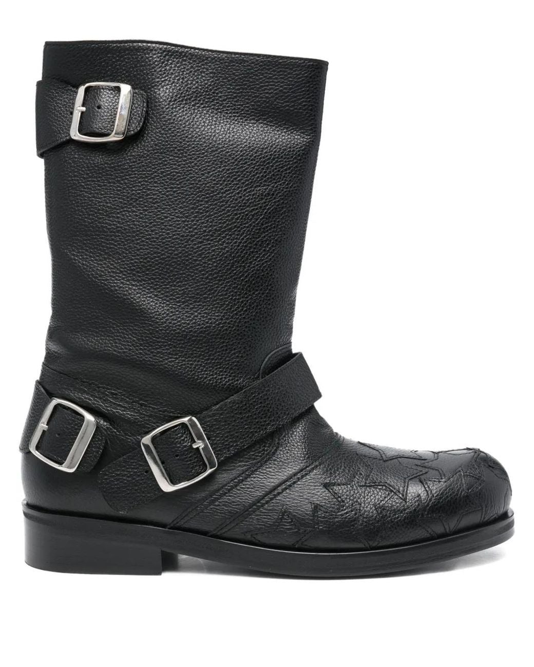 STEFAN COOKE Black Star Grainy Leather Biker Boots for men