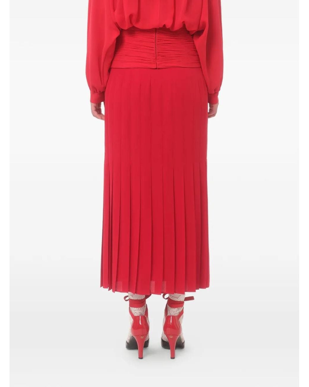 Valentino Garavani Red Georgette Midi Skirt