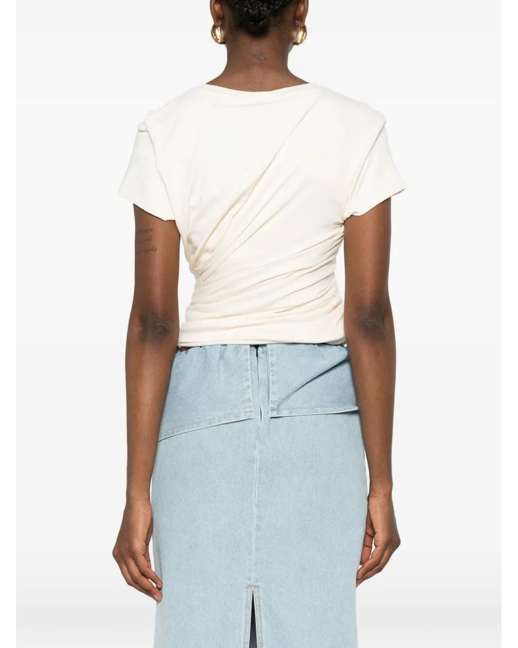 Magda Butrym White Side-Knot Detail T-Shirt