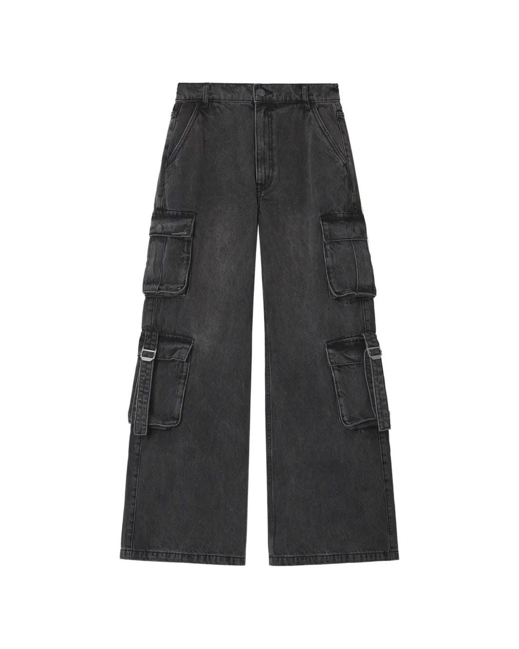 Izzue Black Multi-Pocket Wide-Leg Cargo Jeans