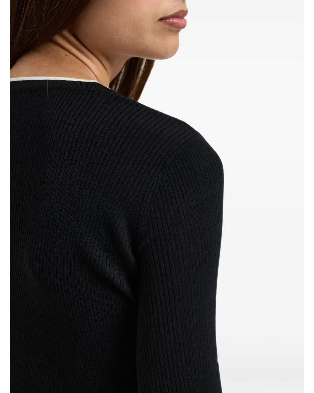 Elisabetta Franchi Black Logo-Embroidered Ribbed-Knit Cardigan
