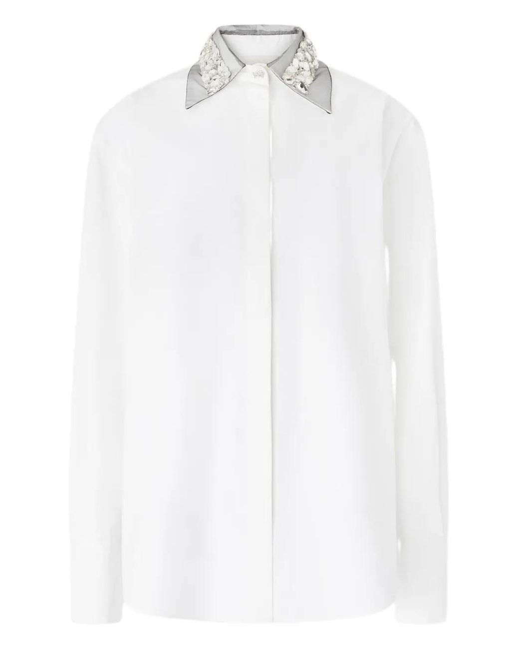 Genny White Crystal Embellished-Collar Shirt