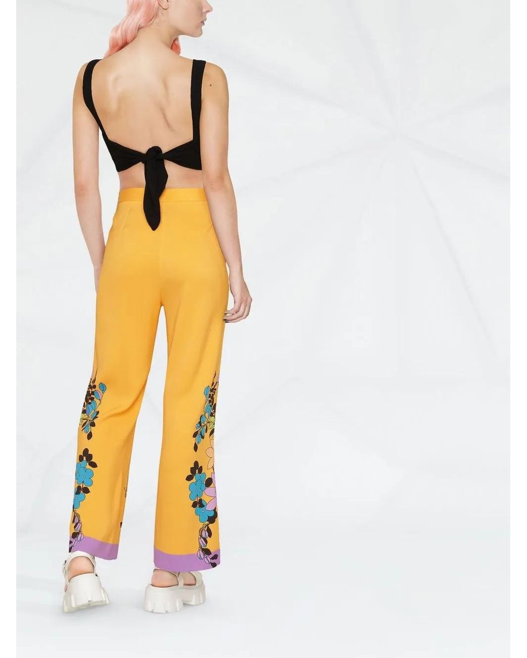 LaDoubleJ Yellow Pantalon Évasé À Fleurs