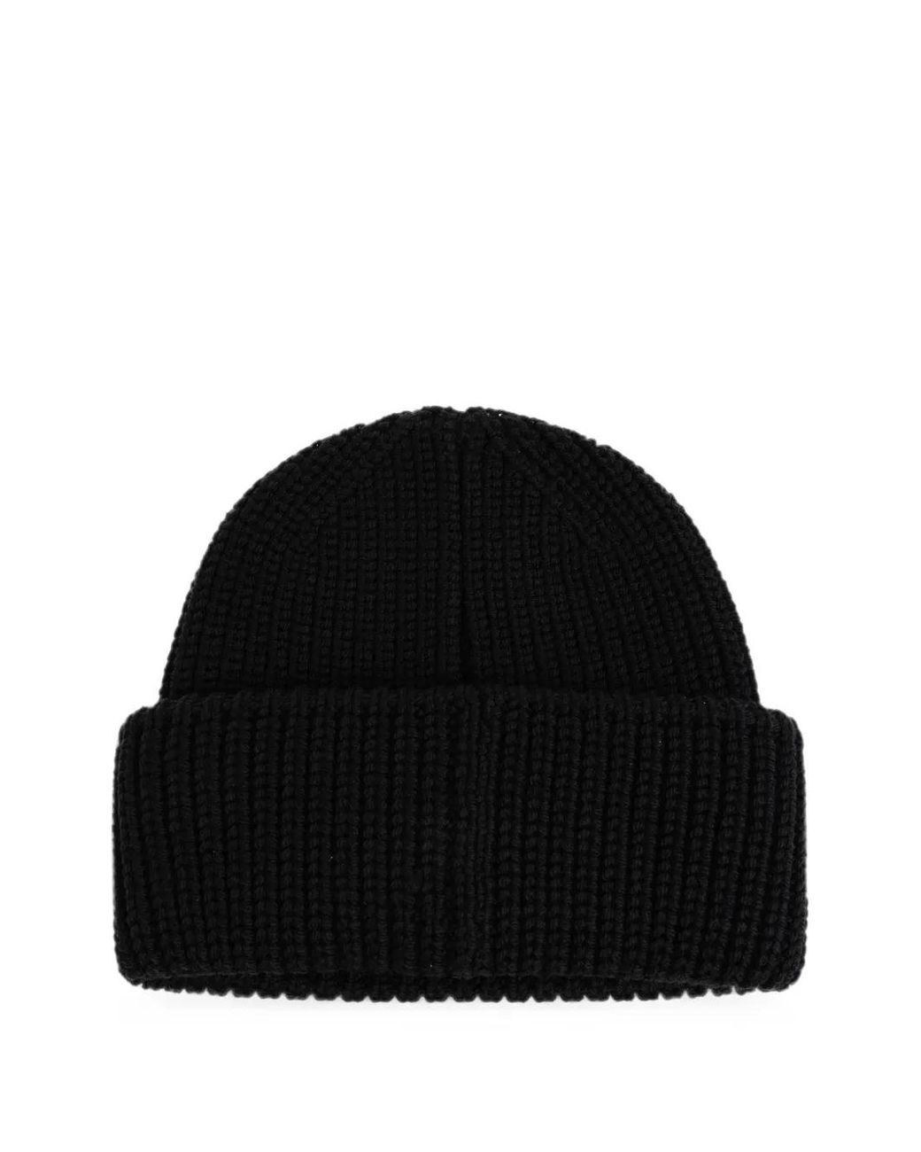 DSquared² Black Logo-Patch Ribbed Beanie Hat for men