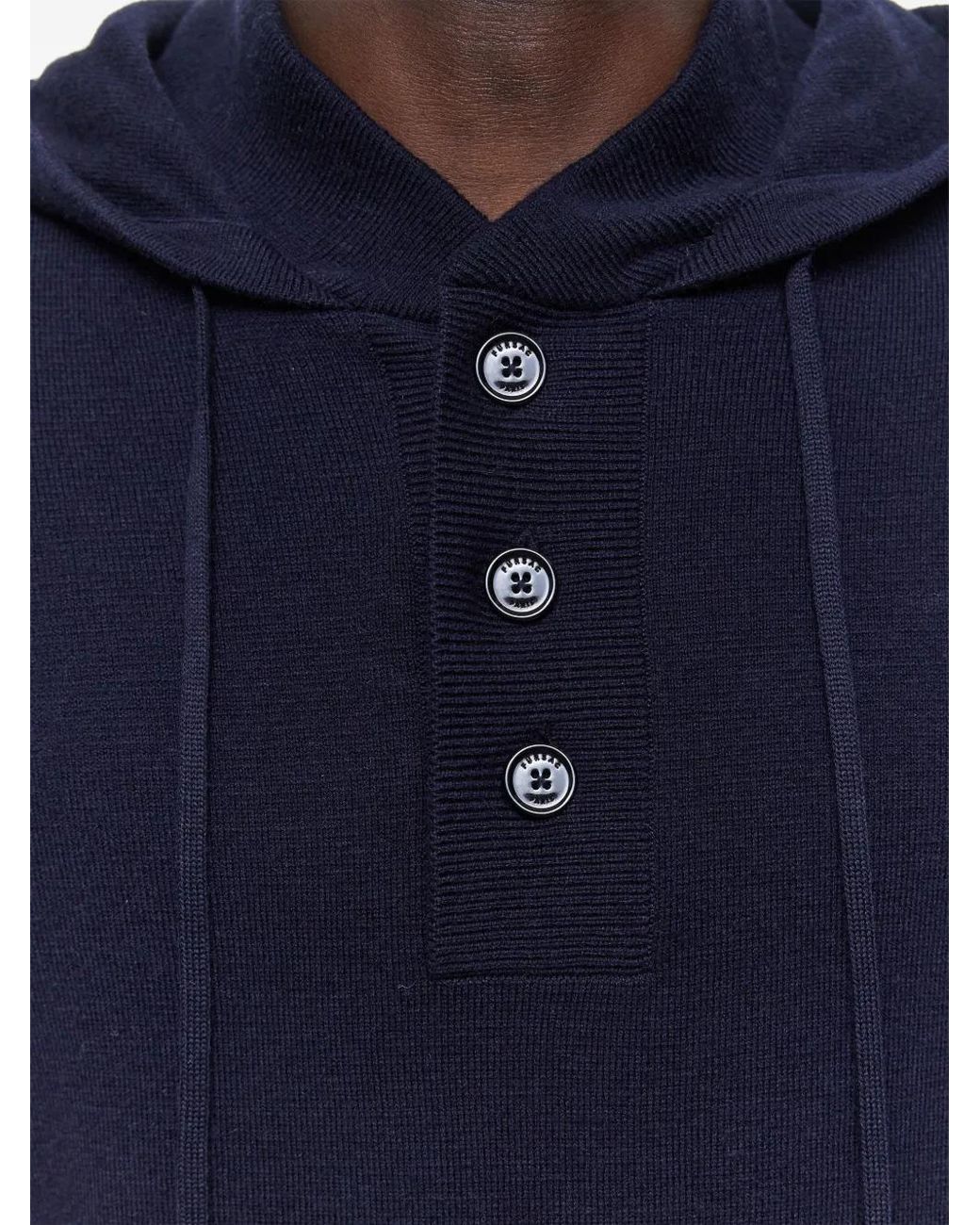 Fursac Blue Buttoned Knitted Hoodie for men