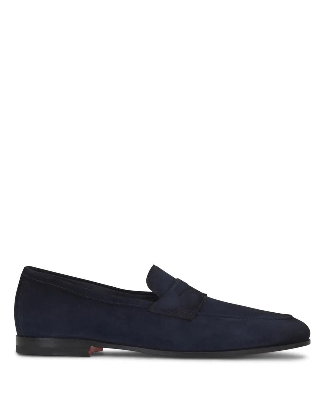 Santoni Blue Apron-Toe Suede Penny Loafers for men