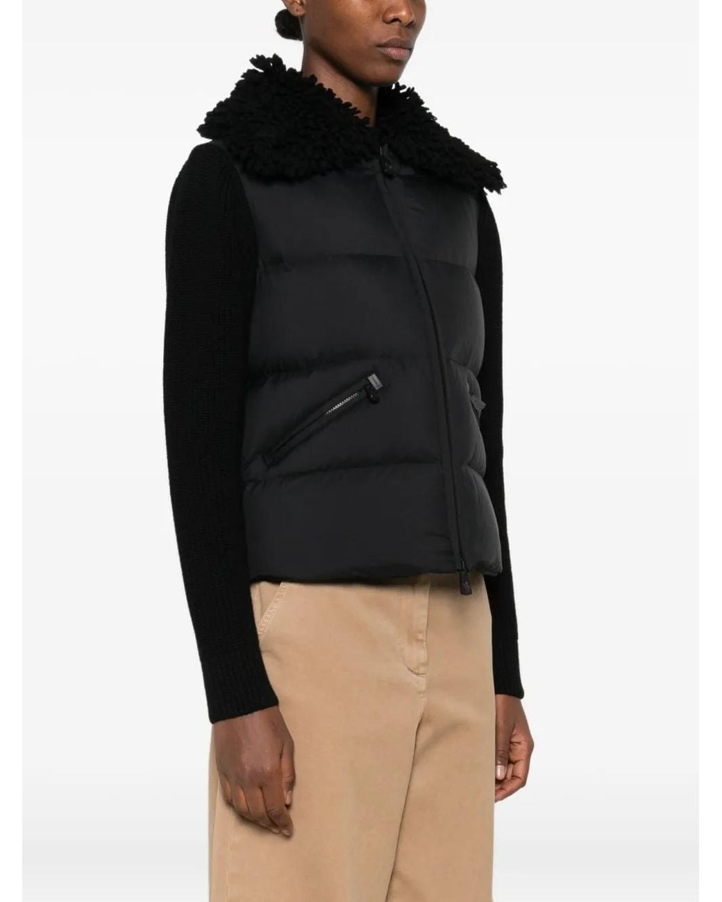 Moncler Black Down Jacket With Wool Inserts