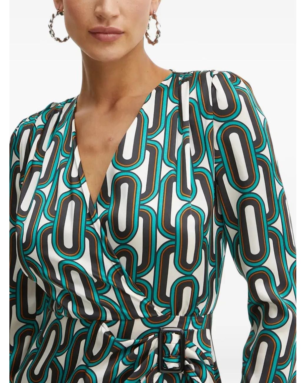 Morgan Blue Geometric-Print Wrap Mini Dress