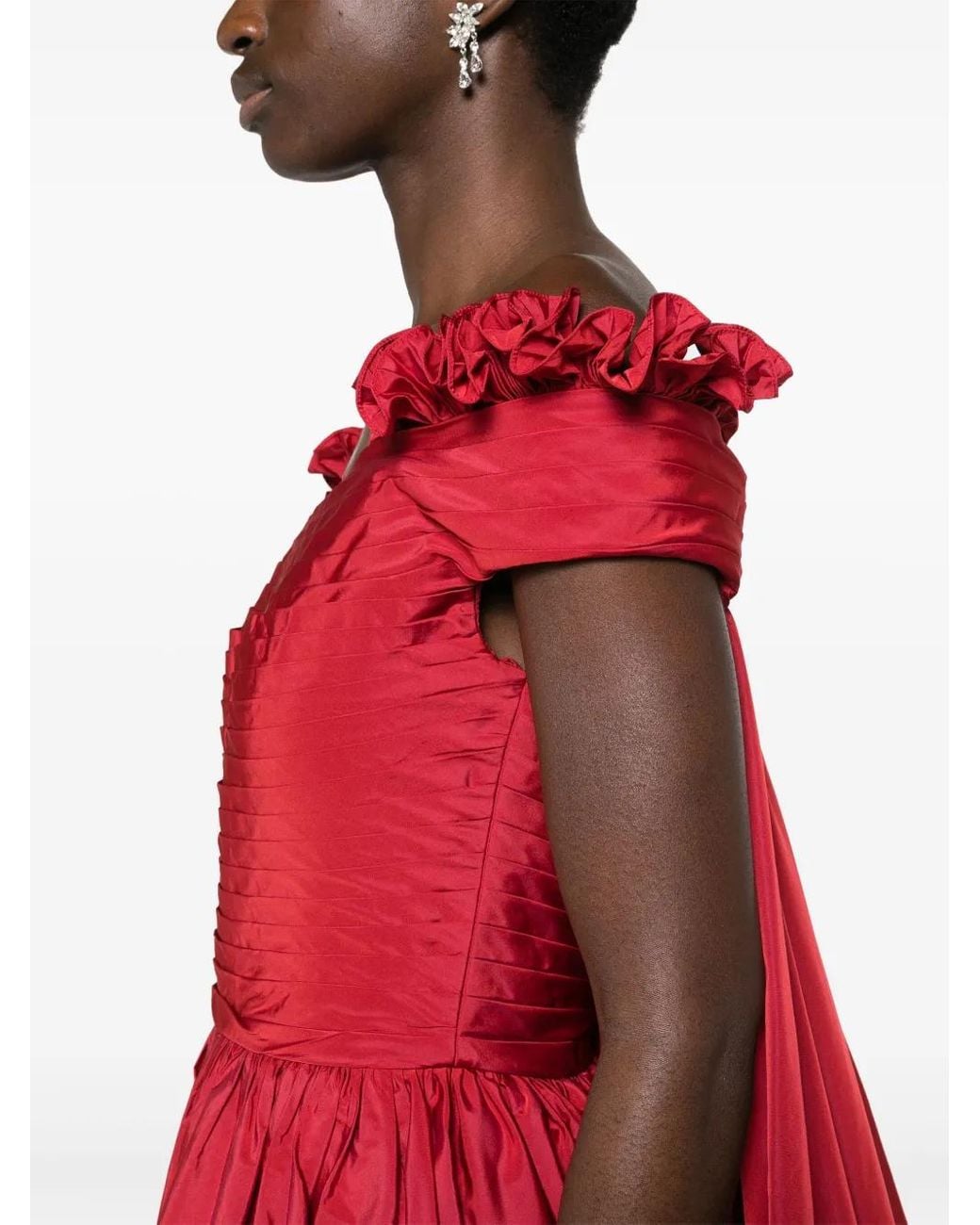 Elie Saab Red Cape-Effect Taffeta Gown