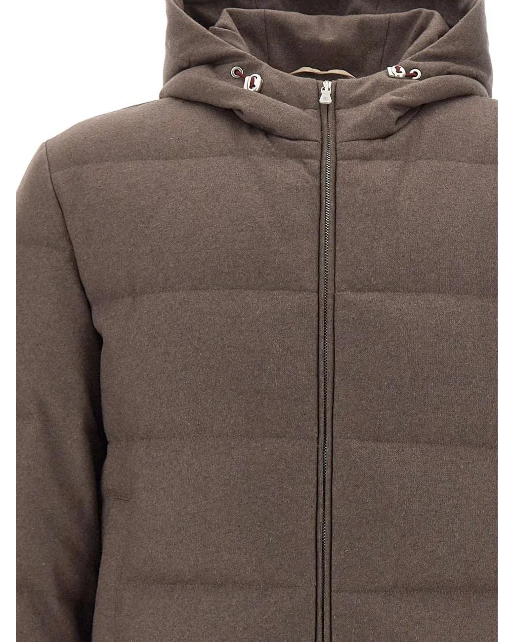 Eleventy Brown Quilted Cashmere Down Jacket for men