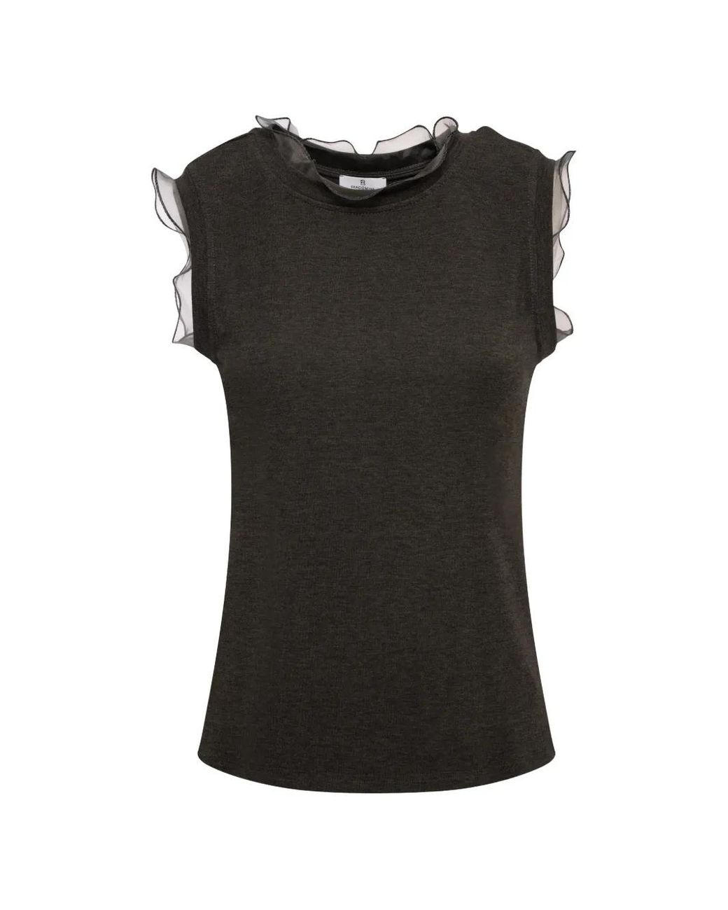 Fracomina Black Ruffle-Trim Sleeveless Top