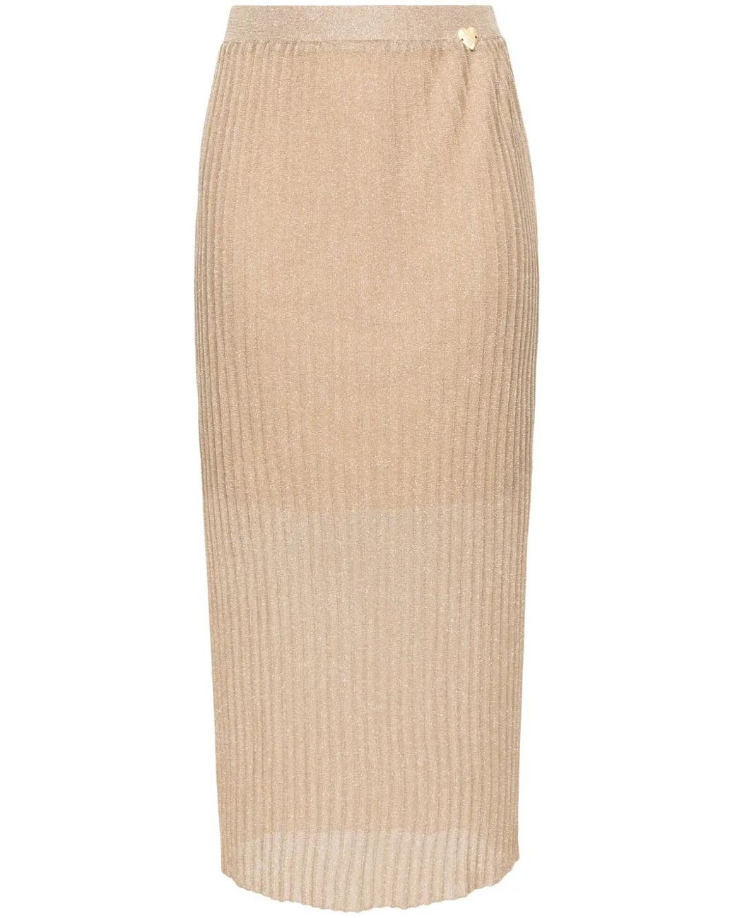 Twinset Natural High-Waisted Plissé Long Skirt