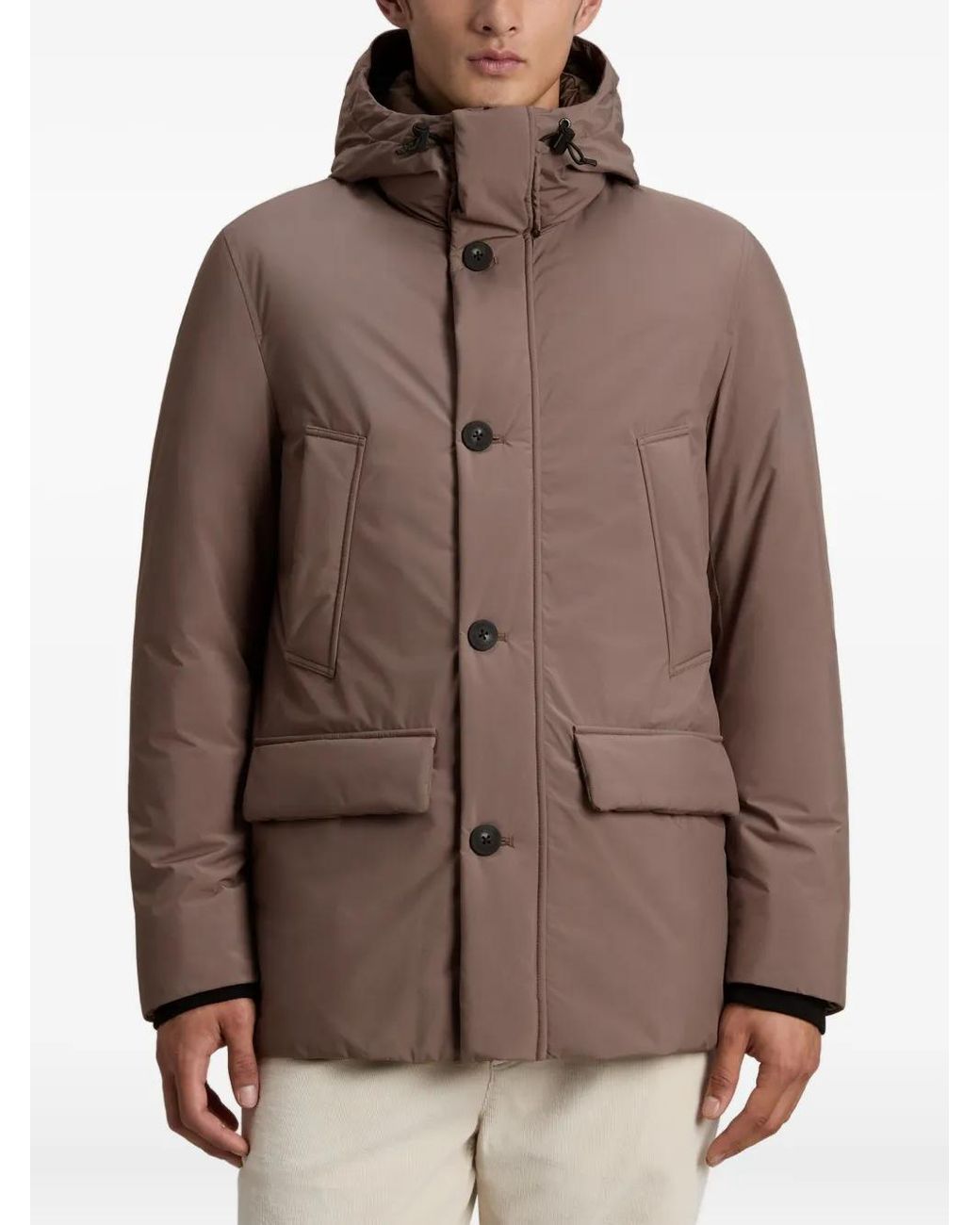 Woolrich Brown Hooded Button-Fastening Jacket for men