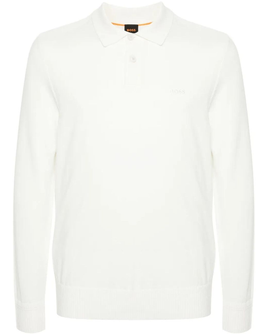 Boss White Logo-Embroidered Virgin Wool Blend Jumper for men