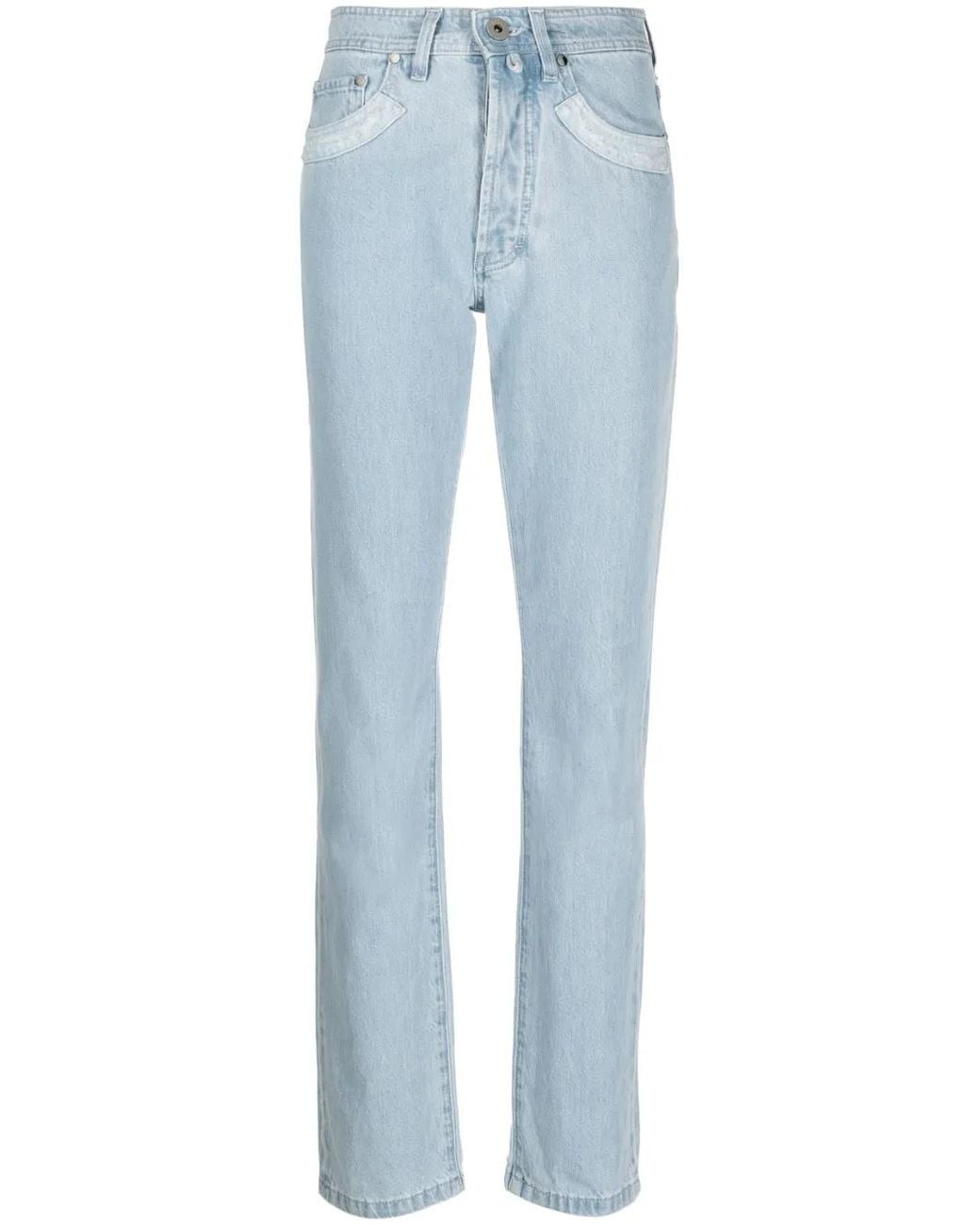 032c Blue Double Shift Ripped-Patch Straight-Leg Jeans