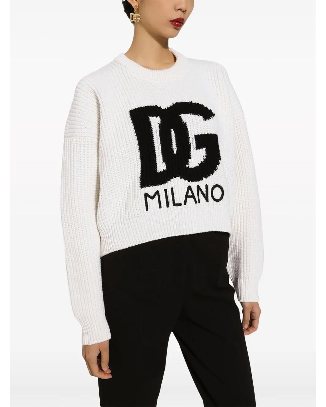 Dolce & Gabbana White Large Logo Chunky Knit