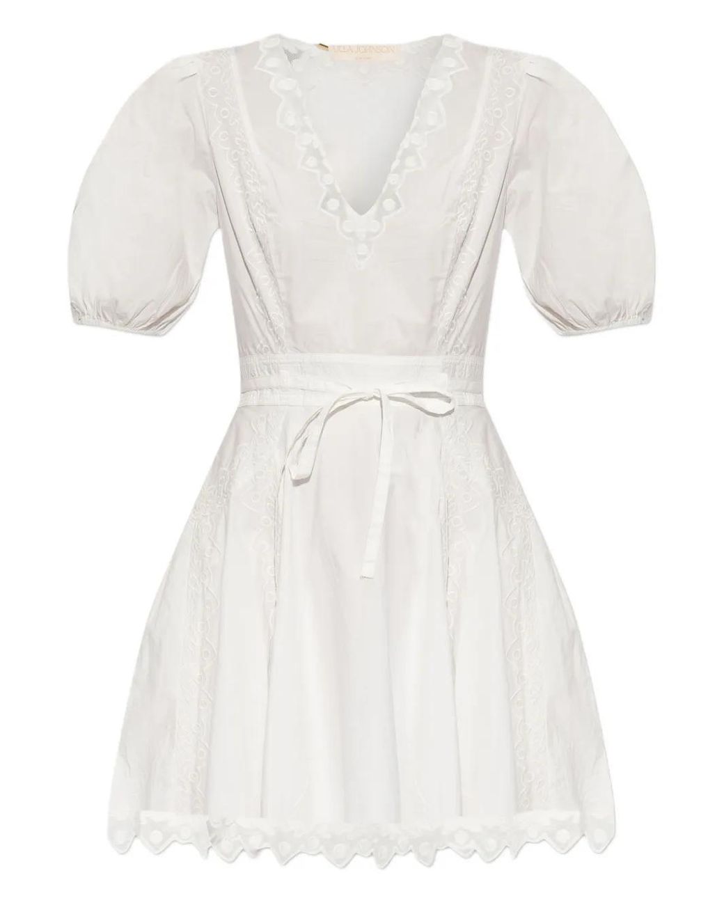 Ulla Johnson White Puff-Sleeve Embroidered Dress