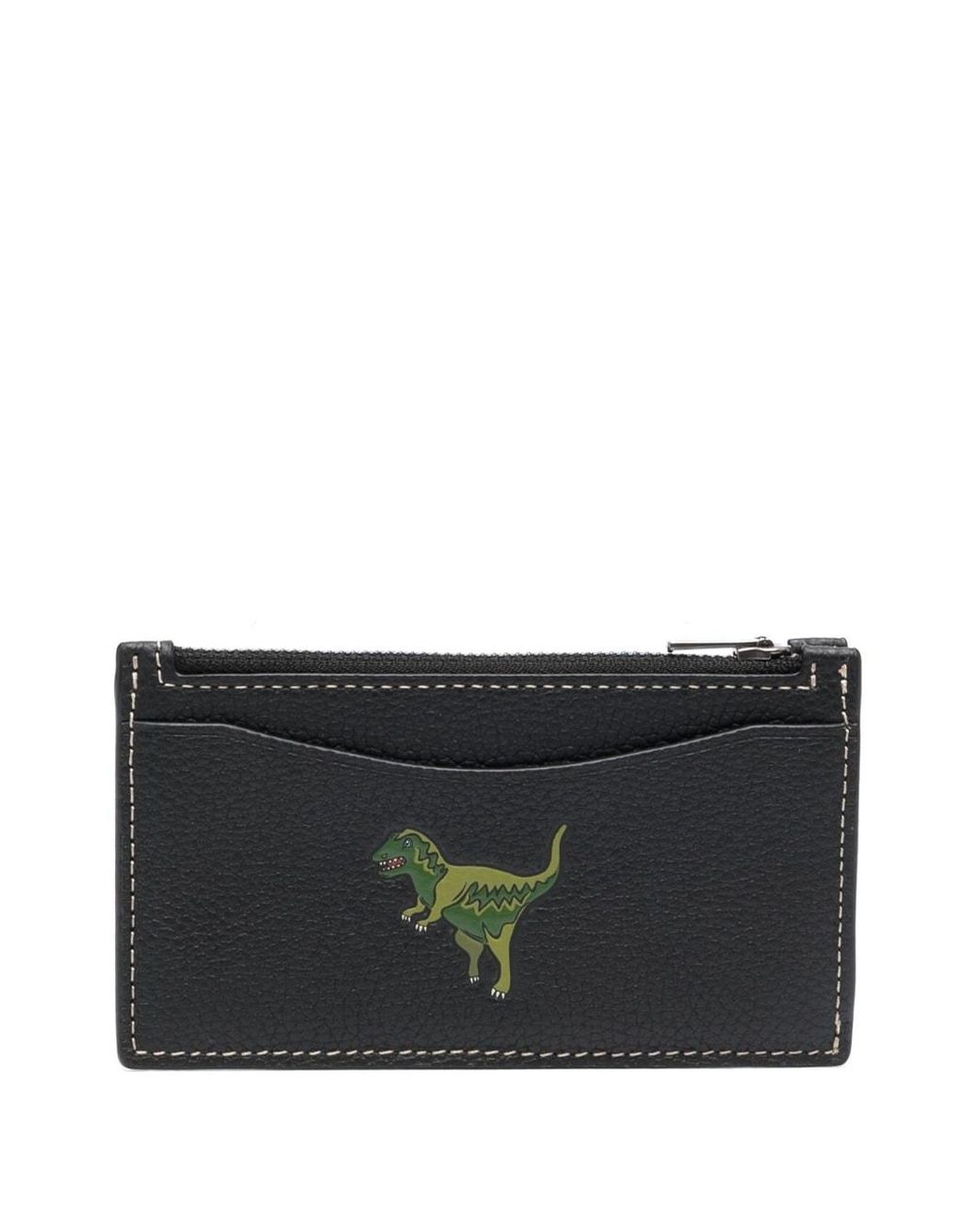 COACH Dinosaurprint Leather Card Holder in Black for Men Lyst