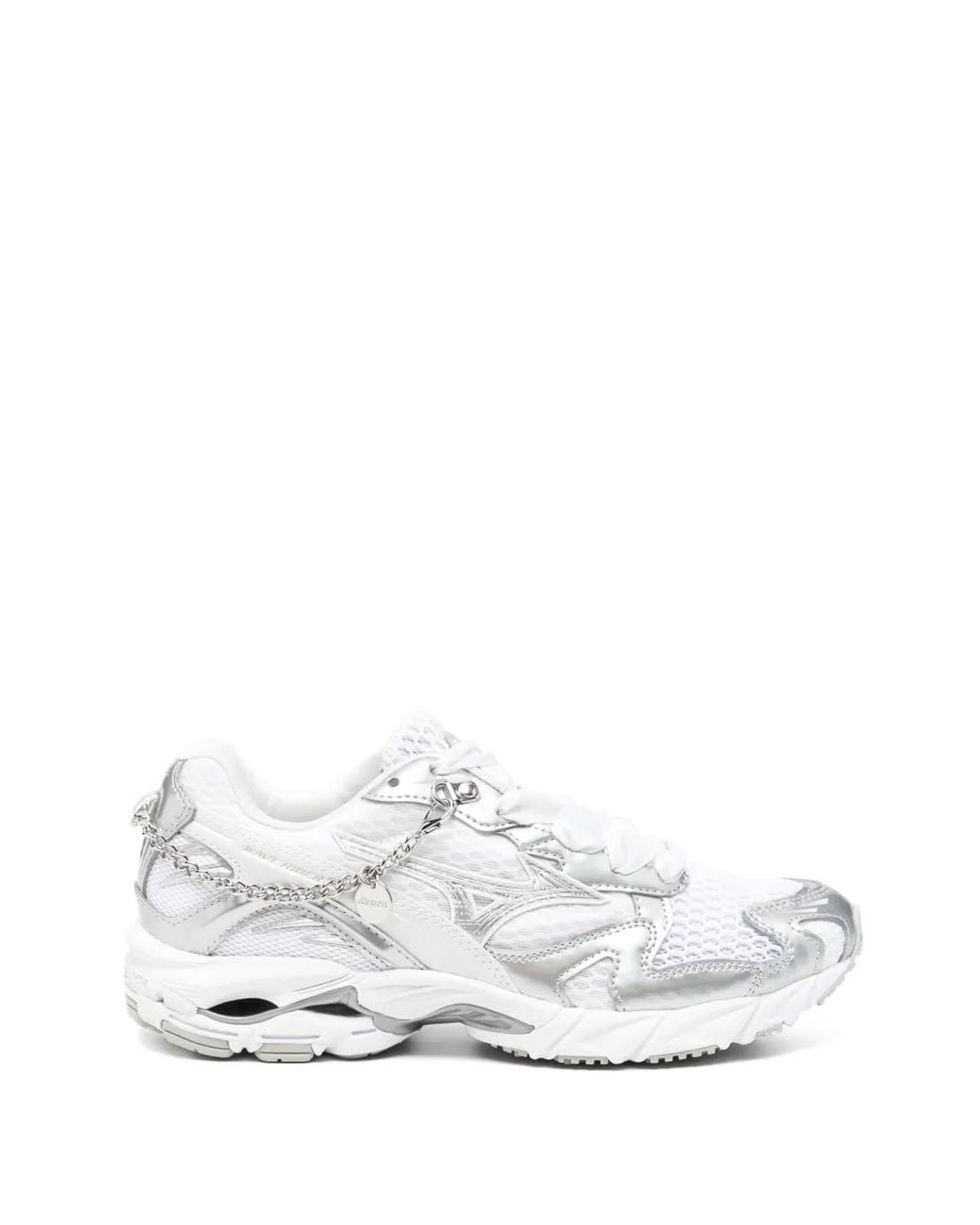 Mizuno White Chain-Embellished Mesh Sneakers