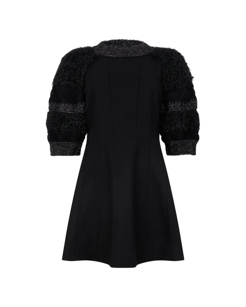 Alberta Ferretti Black Puff-Sleeve Panelled Mini Dress