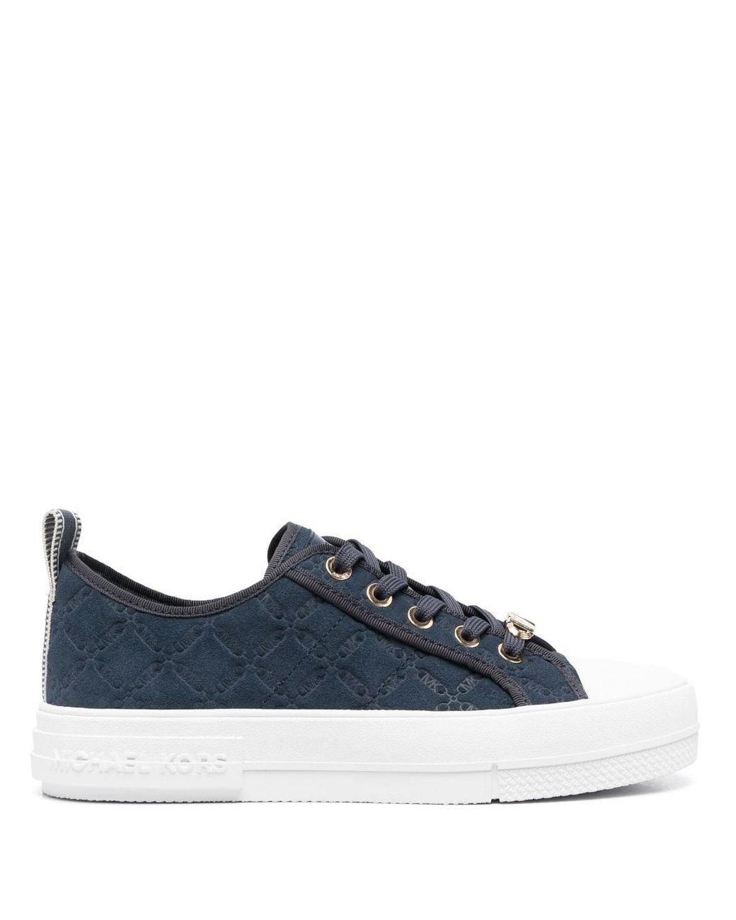 Michael Kors Evy Empire Logo Embossed Suede Sneaker in Blue | Lyst