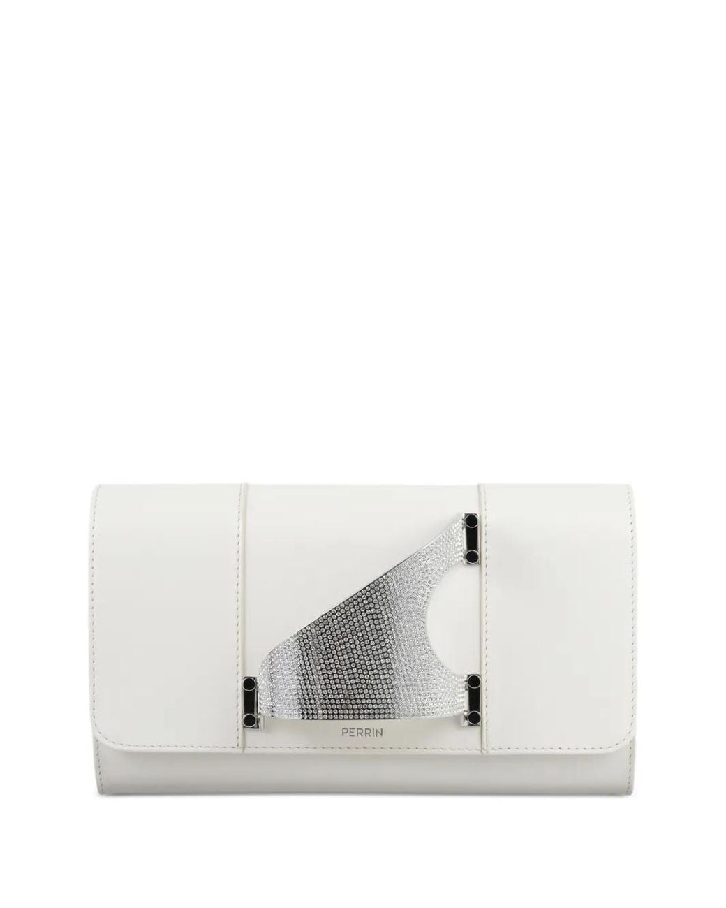 PERRIN Paris White L'Eiffel Strass Leather Clutch Bag