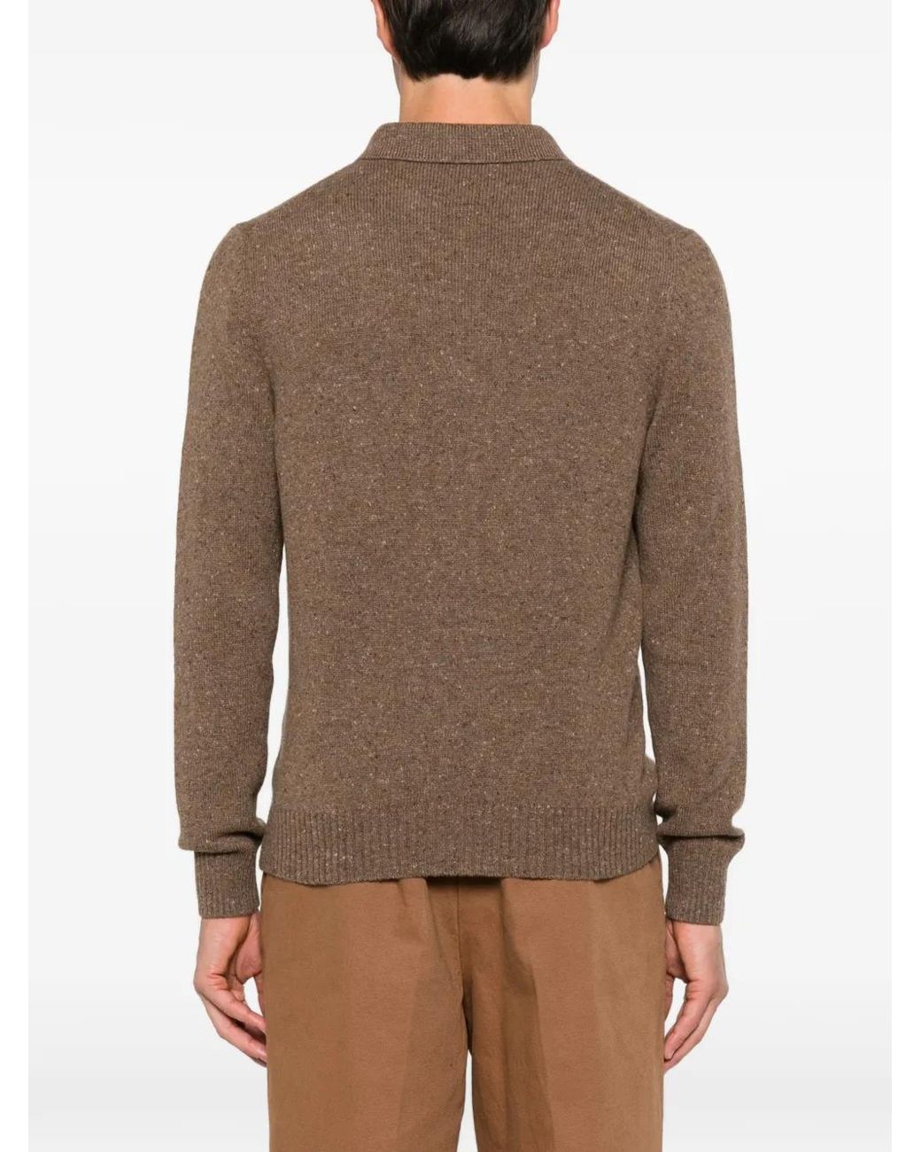 Gran Sasso Brown Button-Fastening Long-Sleeve Polo Shirt for men