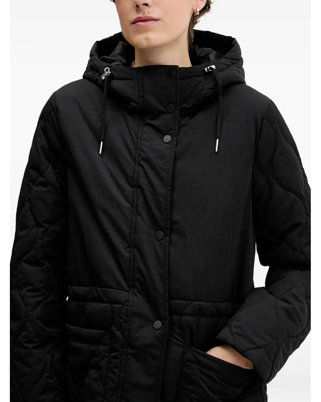Sisley Black Hooded Quilted Coat