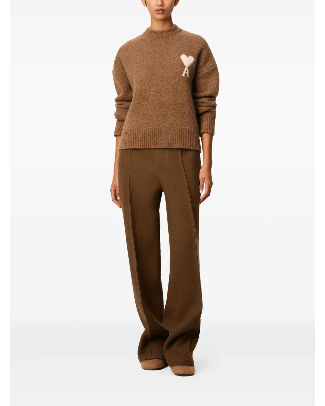 AMI Brown Elasticated Wool Trousers