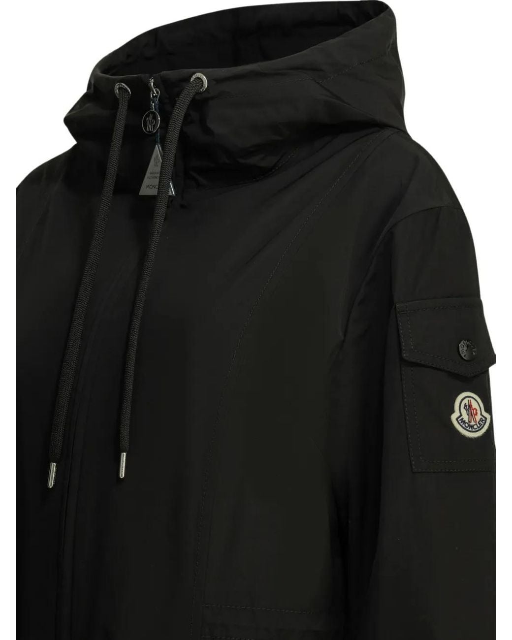 Moncler Black Manteau Laerte À Capuche Et Lien De Resserrage À La Taille