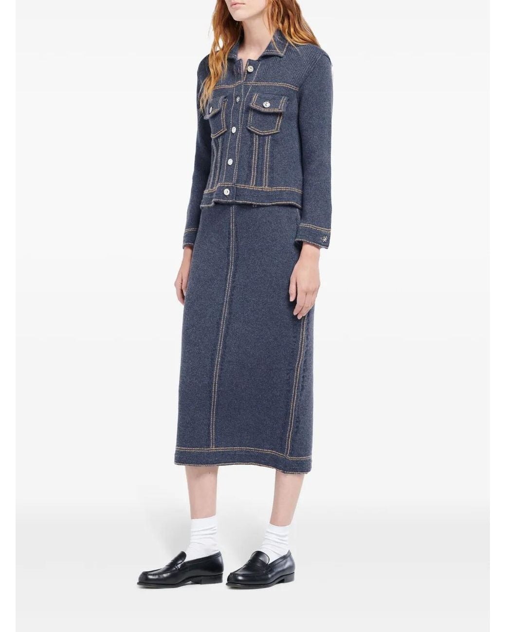 Barrie Blue Contrast-Stitch Knitted Jacket