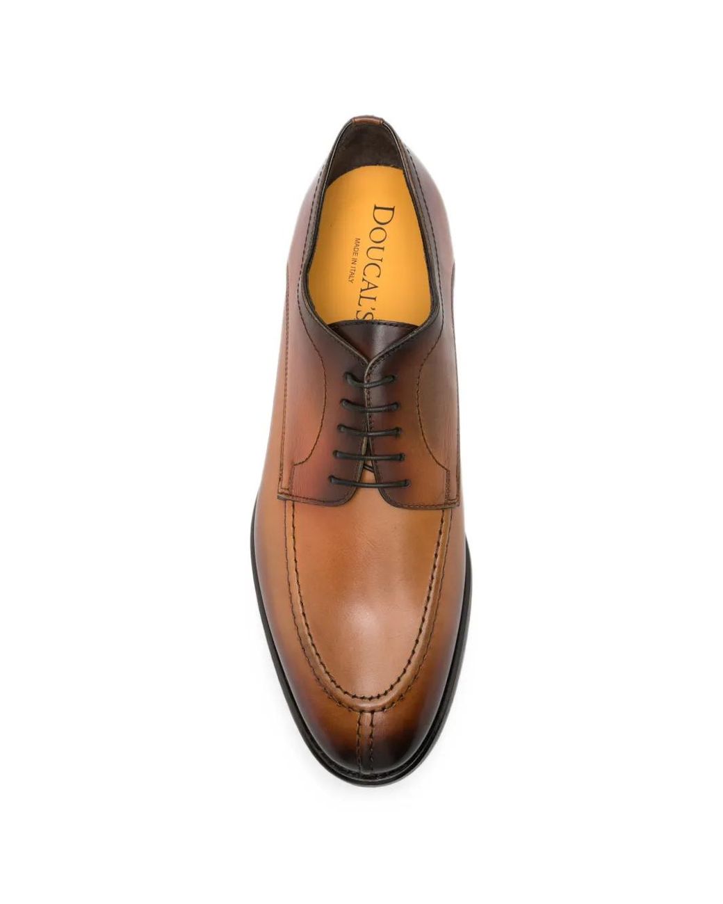 Doucal's Brown Deco Apron-Toe Leather Derby Shoes for men