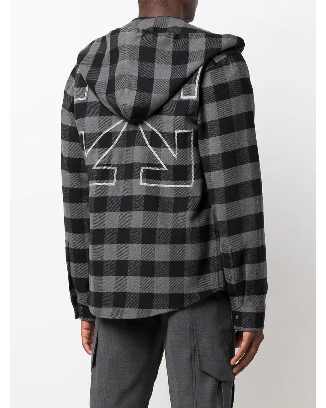 Off-White c/o Virgil Abloh Black Arrows-print Check Hoodie Shirt for men