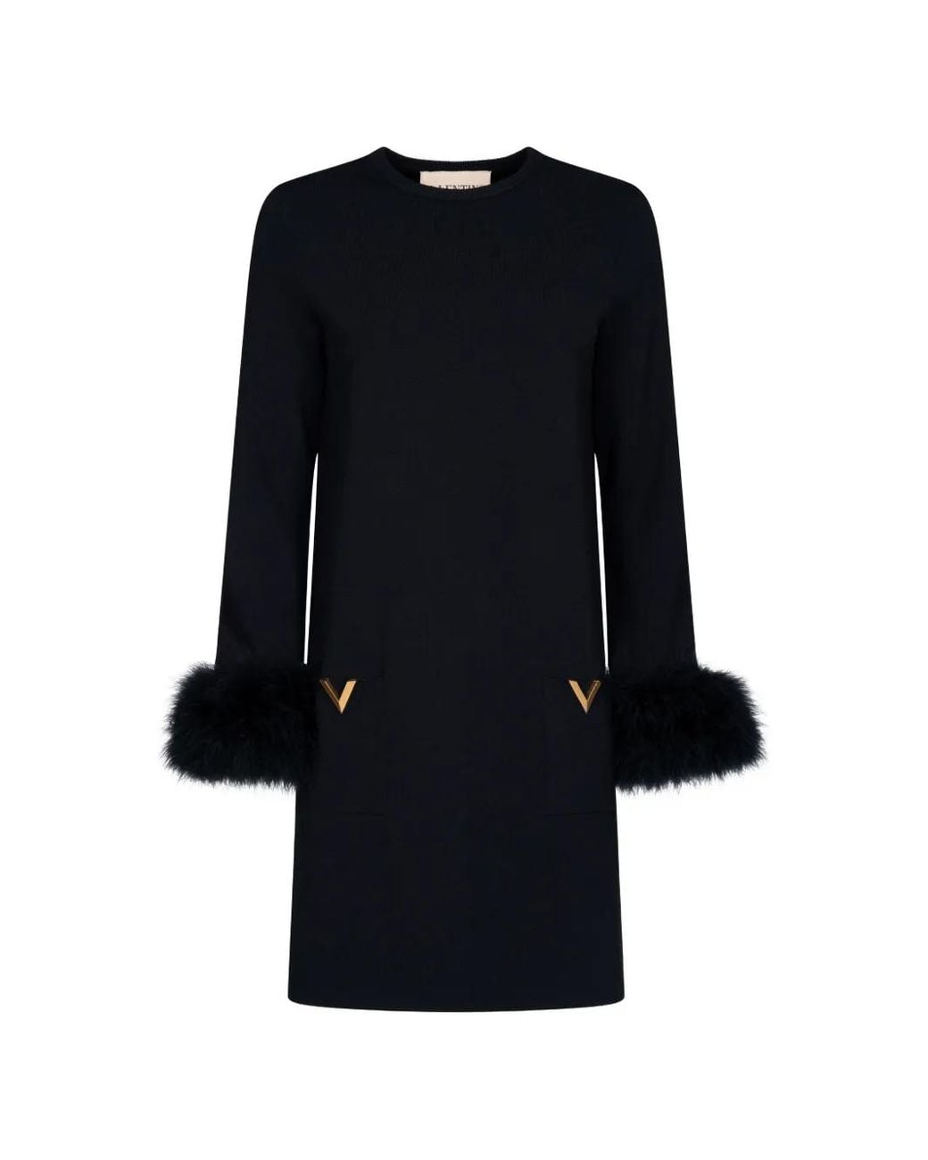 Valentino Garavani Black Vlogo Feather-Trim Mini Dress