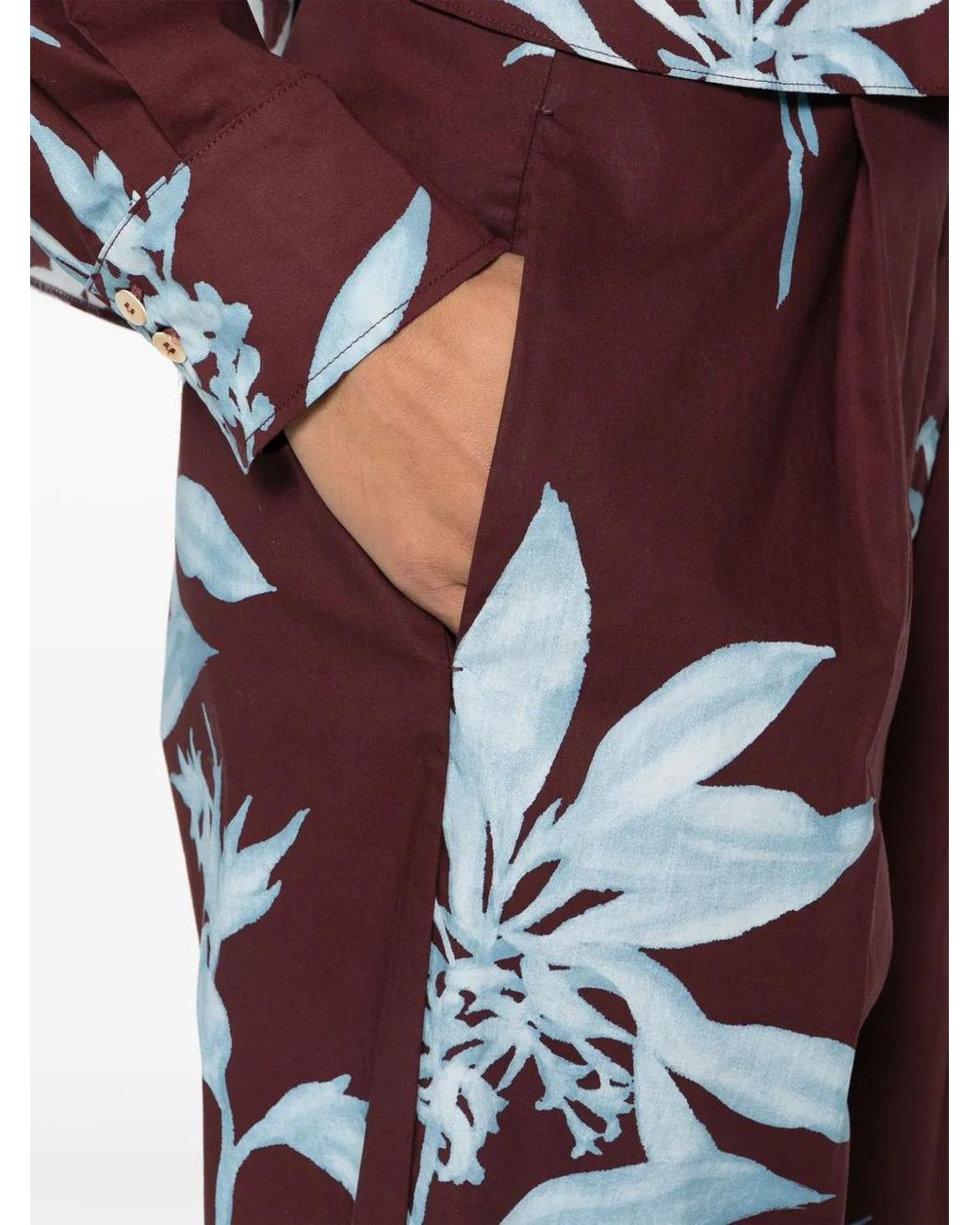 Forte_forte Red Floral-Pattern Cotton Straight-Leg Trousers