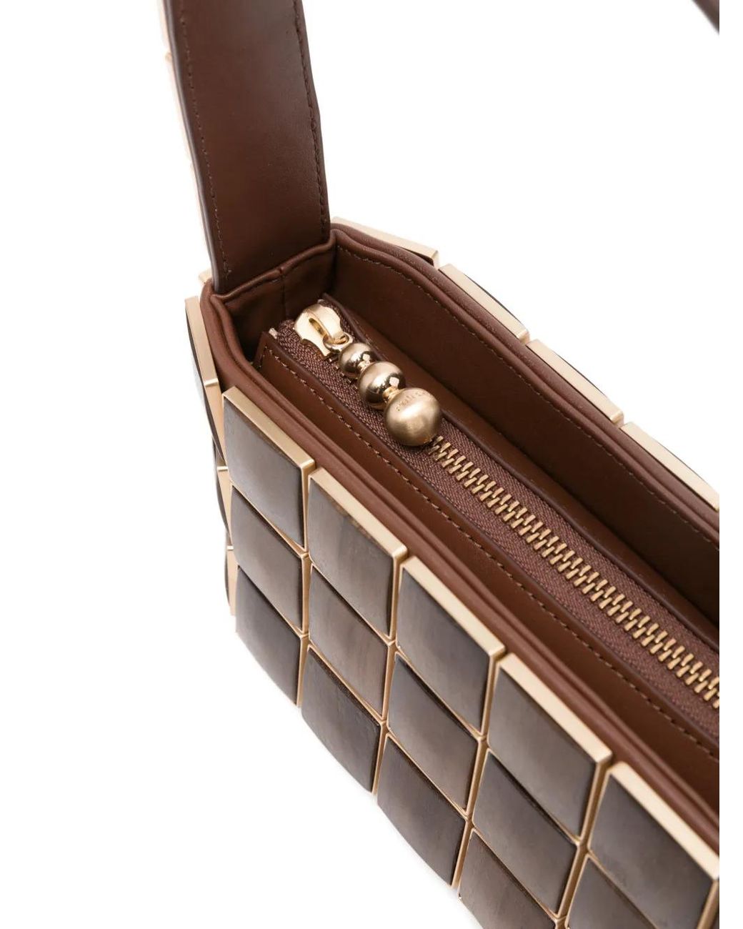 Cult Gaia Brown Romy Panelled-Wood Shoulder Bag