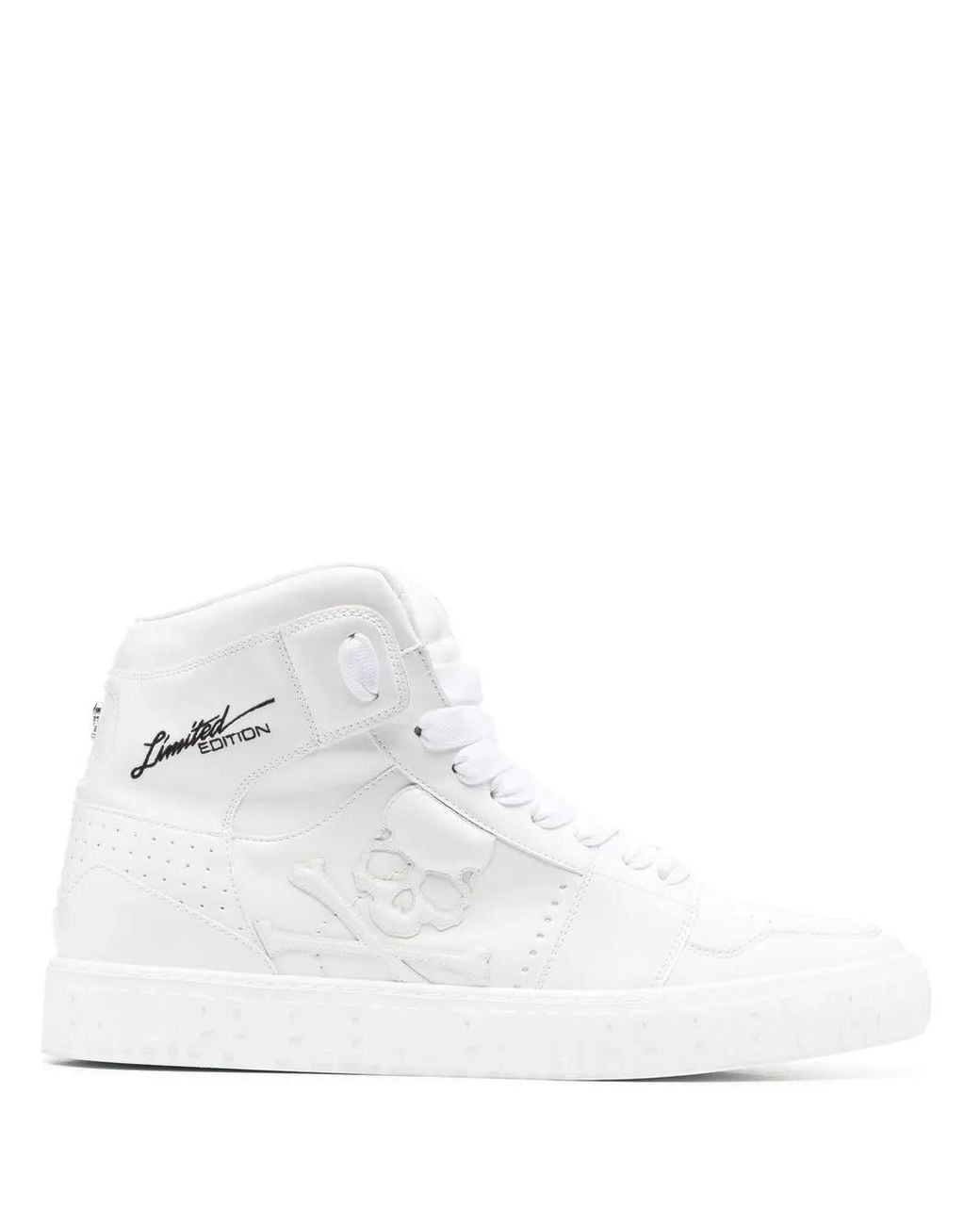 Philipp Plein White Super Street Skull Bones Hi-Top Sneakers