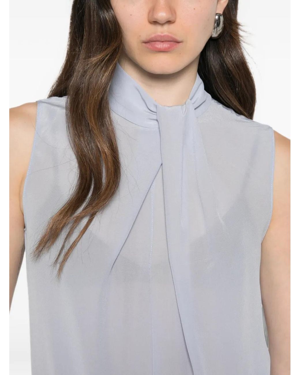 Patrizia Pepe Blue Blouse Plissée À Col Montant