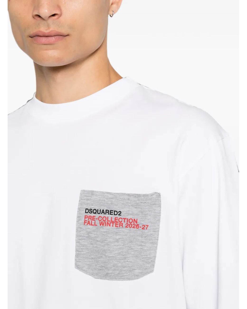 DSquared² White Logo-Print Pocket T-Shirt for men