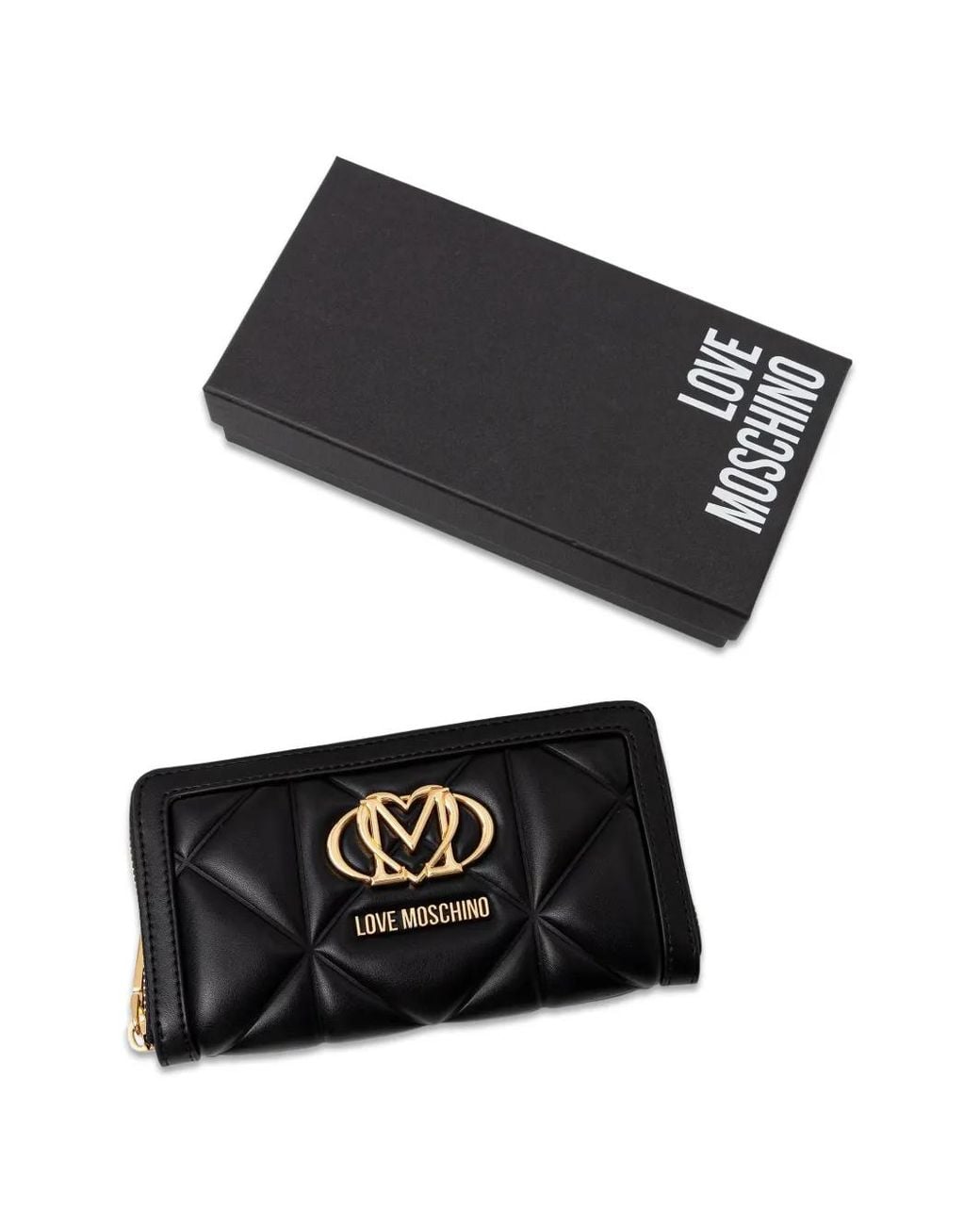 Love Moschino Black Quilted Logo-Plaque Wallet