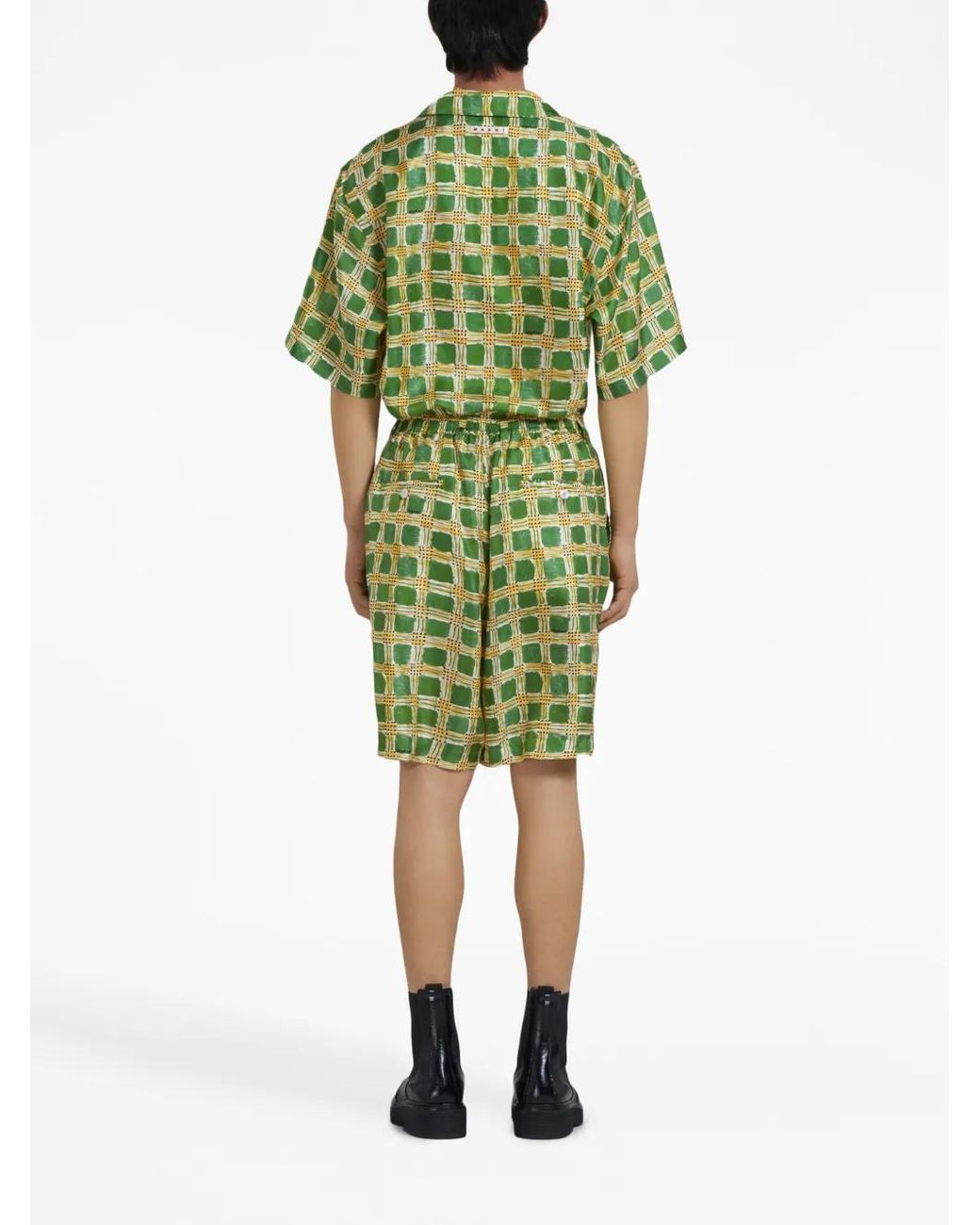 Marni Geruite Zijden Shorts in het Green voor heren