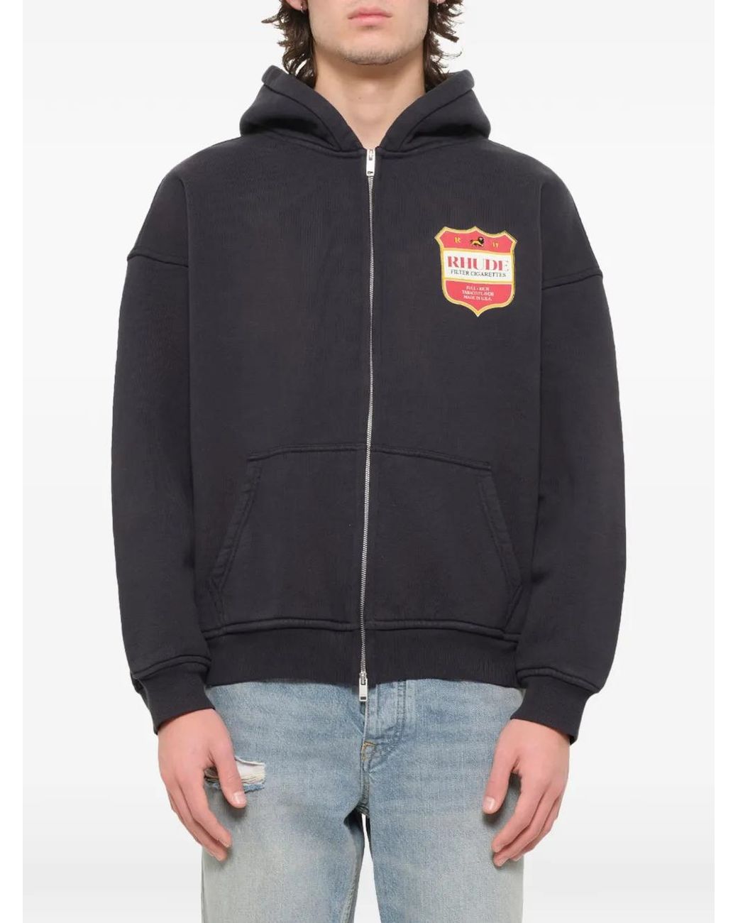 Rhude Black Filtaro Crest Zip-Up Hoodie for men