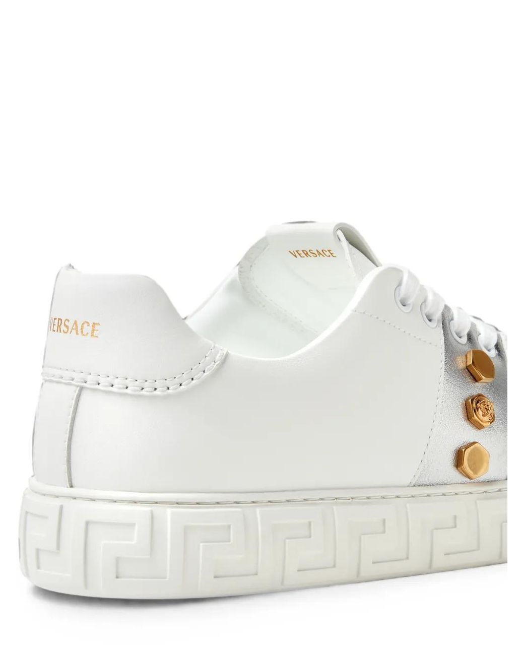 Versace White Greca Embellished Sneakers for men