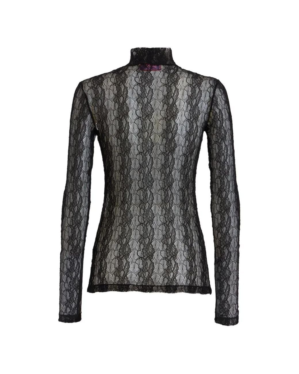 LaDoubleJ Black Lacey Turtleneck Top