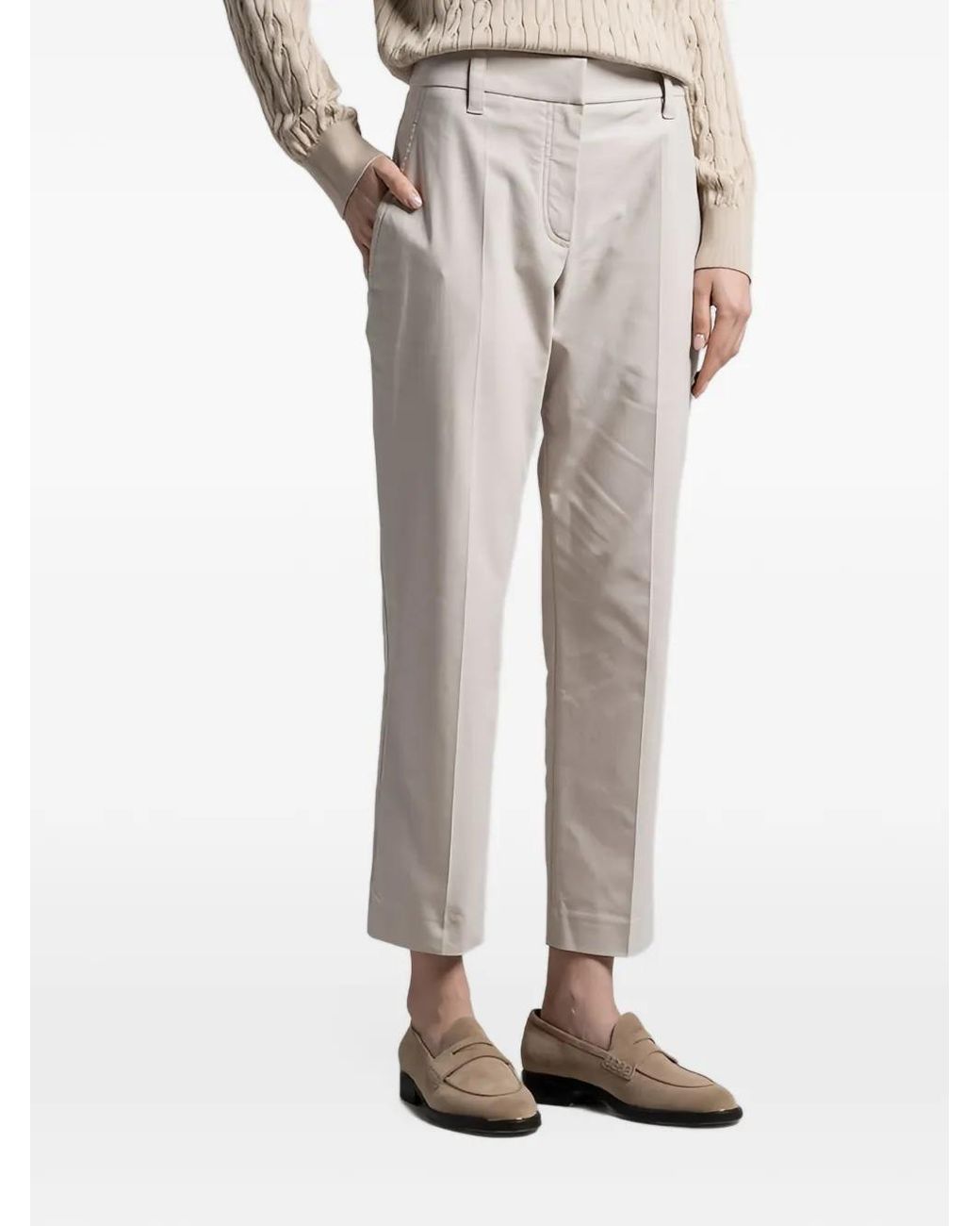 Brunello Cucinelli Natural Front-Crease Slim-Fit Trousers